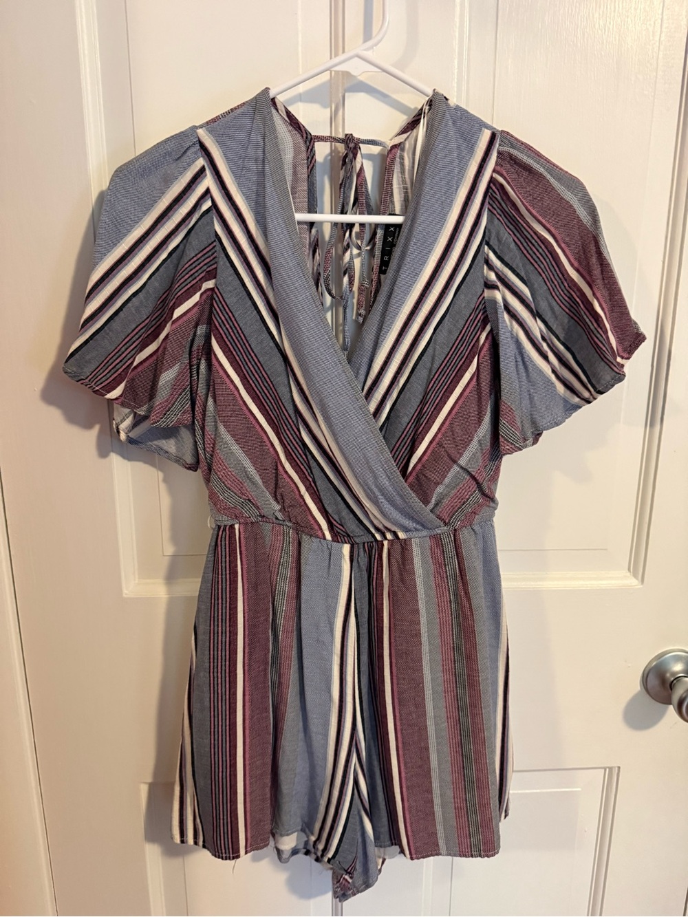 Trixxi Blue and Plum Striped Wrap Romper